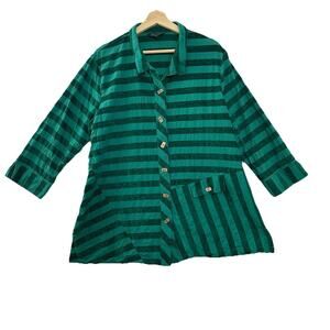 John Mark Button Front Tunic Womens XL Green Velvet Striped Holiday Artsy
